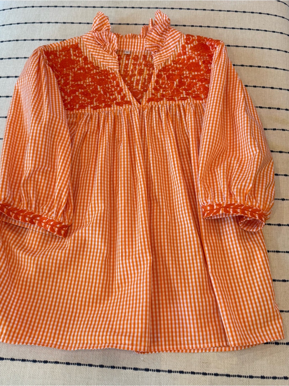 Orange Gingham Embroidered Blouse